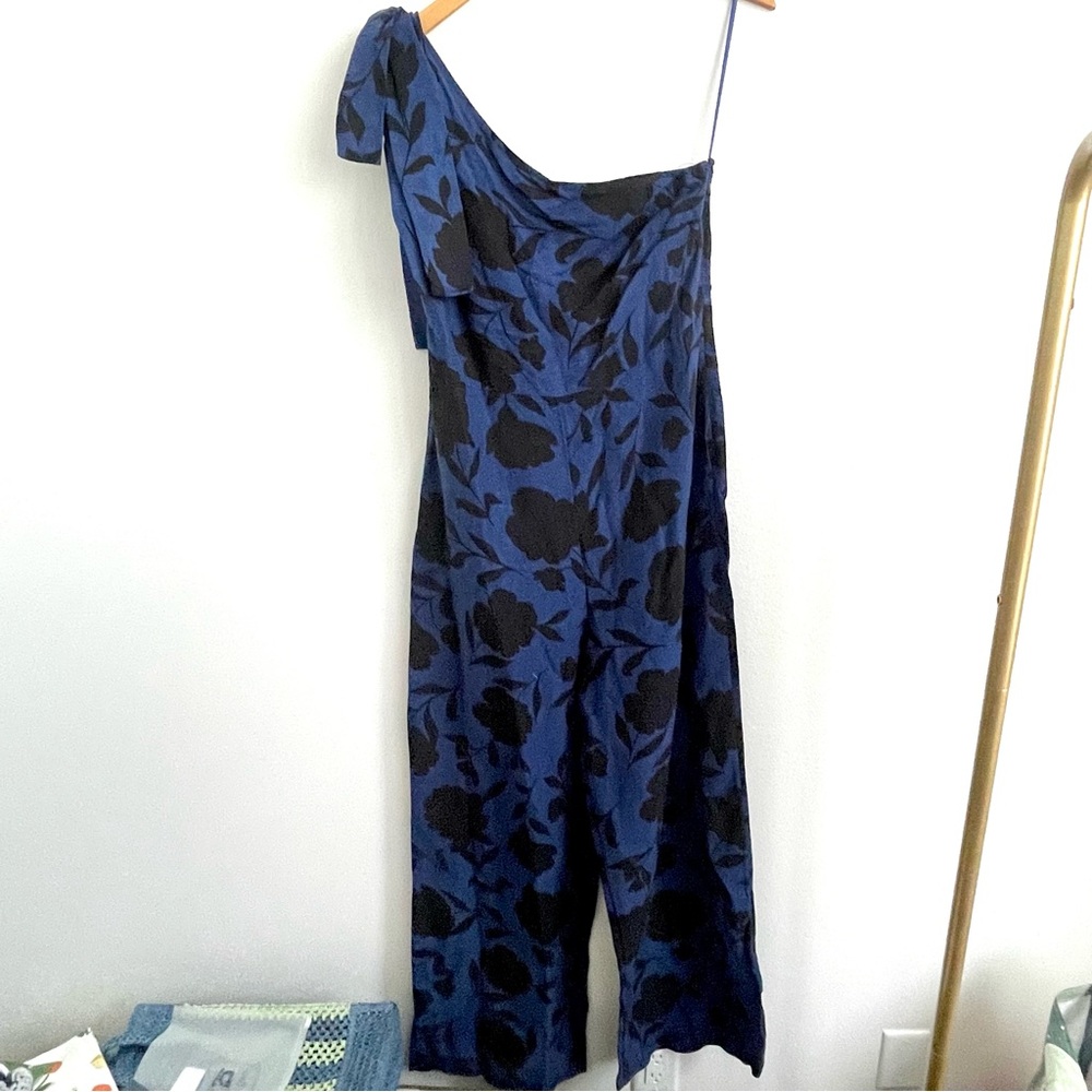 Kate spade blue black floral one shoulder jumpsuit - Picture 4 of 11
